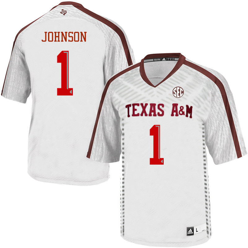 Men #1 Buddy Johnson Texas A&M Aggies College Football Jerseys Sale-White - Click Image to Close